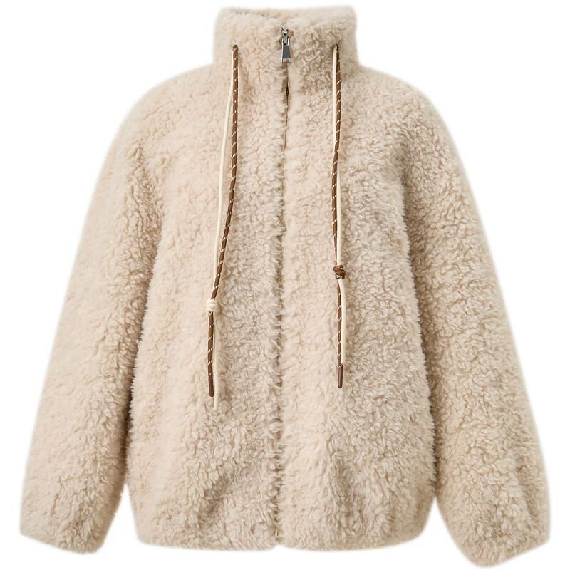 Sancai Women's 2025 Winter Faux Fur Stand Collar Jacket