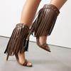 Design Female Sandals Open Toe Stiletto 10.5cm Rivets Metal Decor Plus Size 45 46 47 48 Tassels Dating Fashion Shoes