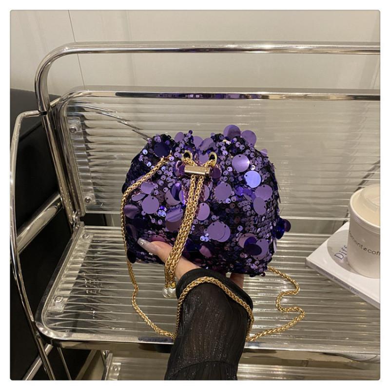 Design Fashion Sequins Women Single Shoulder Chain Bucket Bag Tassel With