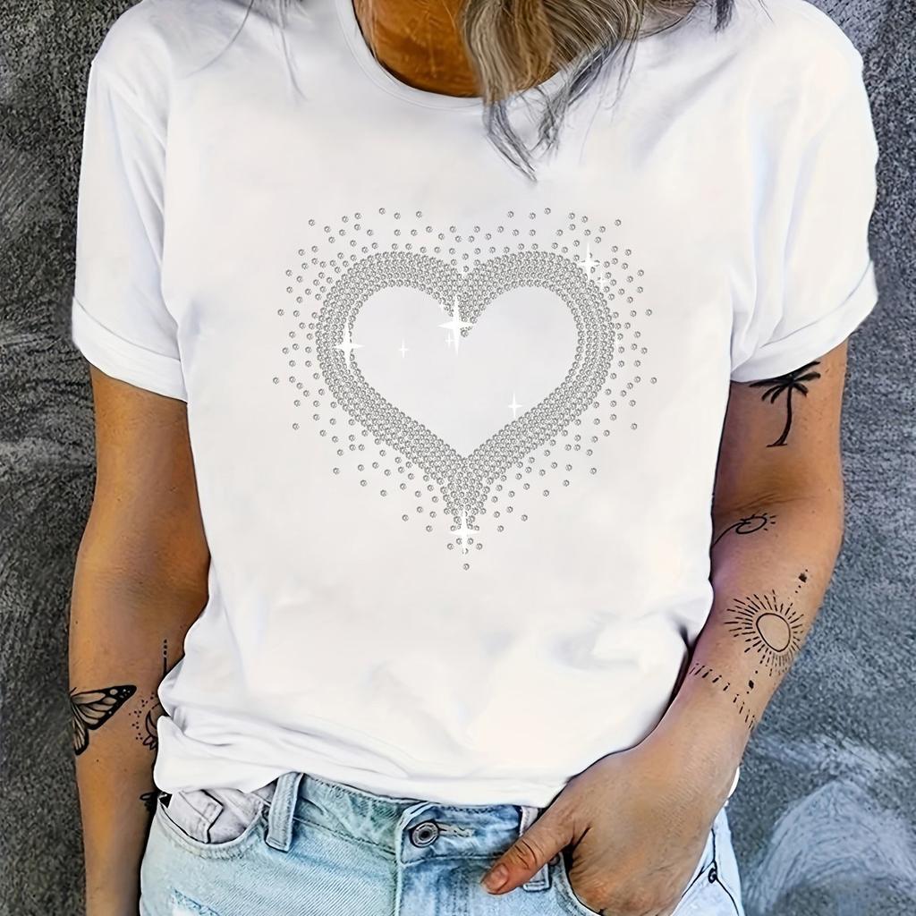 Exquisite Woman Clothing Short Sleeve T-shirt Top Heart-shaped Pattern Printing Summer Short Sleeve Comfortable Women's T-shirt