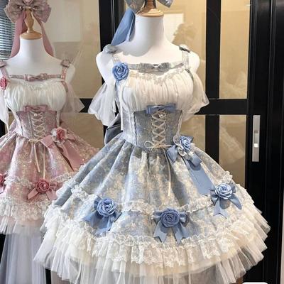 Summer Japanese Style Kawaii Lolita Dress Women Party Vintage Sweet Lace Bow Birthdays Cake Dresses Harajuku Y2k Bandage Dress