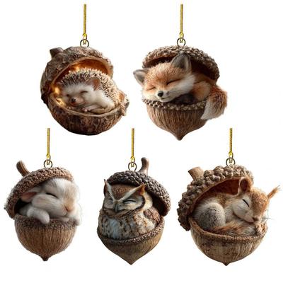 Forest Christmas Decorations Nature-inspired Holiday Ornaments 2d Forest Acorn Ornaments Woodland Creature Christmas for Home