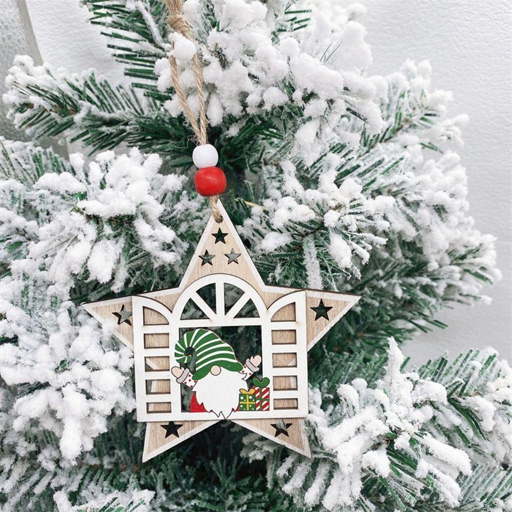 Santa Wooden House Faceless Pendant Pentagram Christmas Decorations Party