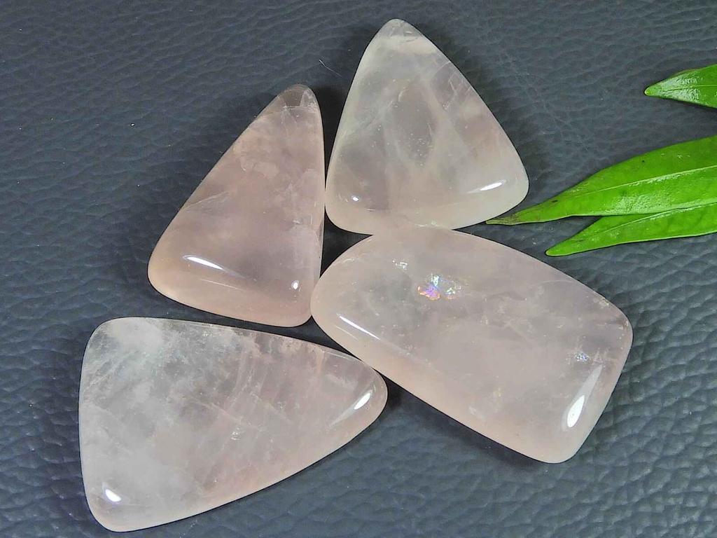 226Cts AAA Rose Quartz Mix Crystal Cabochon Loose Gemstone 4Pcs Lot 33-37MM RQ-2875