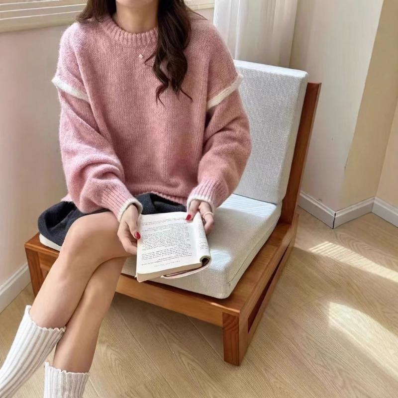 Autumn and winter new loose lazy style round neck knitted pullover sweater women wear knitted sweater top women