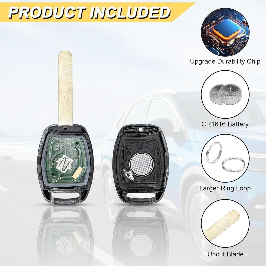 Key Fob for 08-12 Honda Accord/ 07-13 CRV/ 11-15 CR-Z/ 09-13 Fit/ 10-14 Insight Car Keyless Entry Remote Control, MLBHLIK-1T, 3 Buttons, 2Pcs