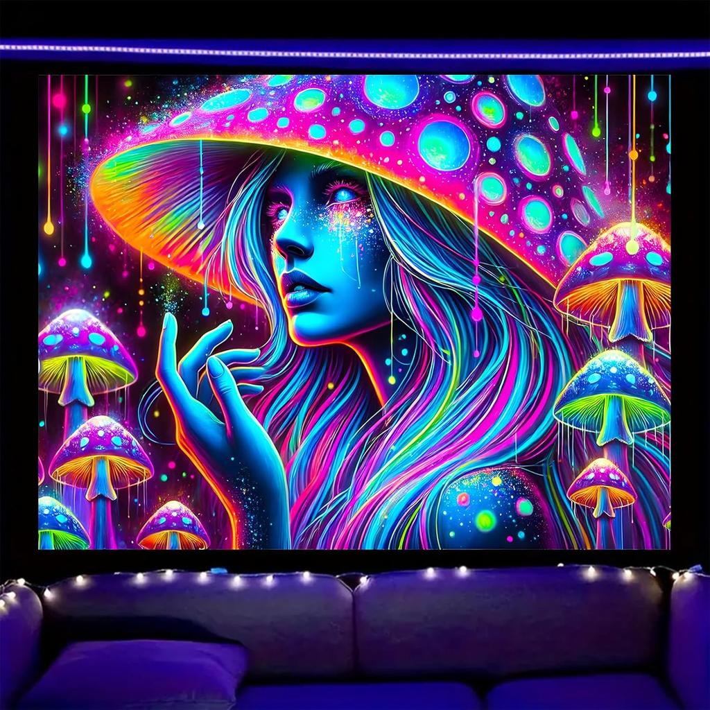 Nuxovilar UV Reactive Tapestry Skeleton Halloween Dinner Scene BlackLight Tapestries Cool UV Black Light Spooky Party Tapestry L