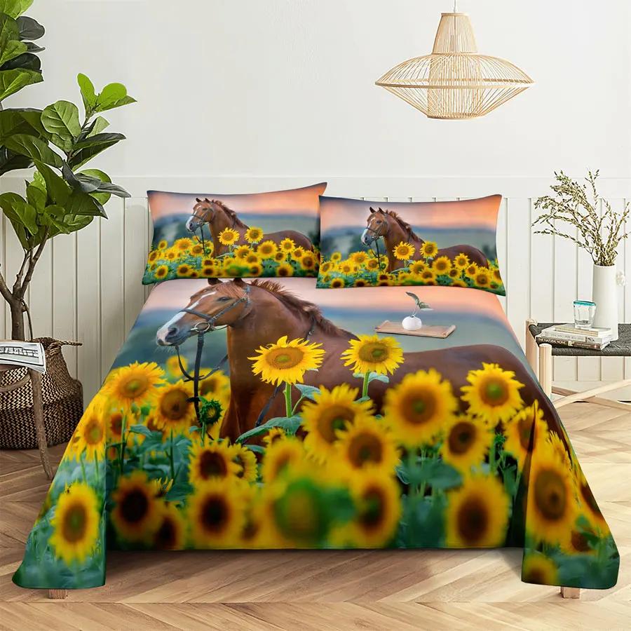 Sunflower Bed Sheets and Pillowcases for Single Double Beds Bedsheets Set with Pillow Case 2pcs 3pcs Queen Full Size 3D Soft