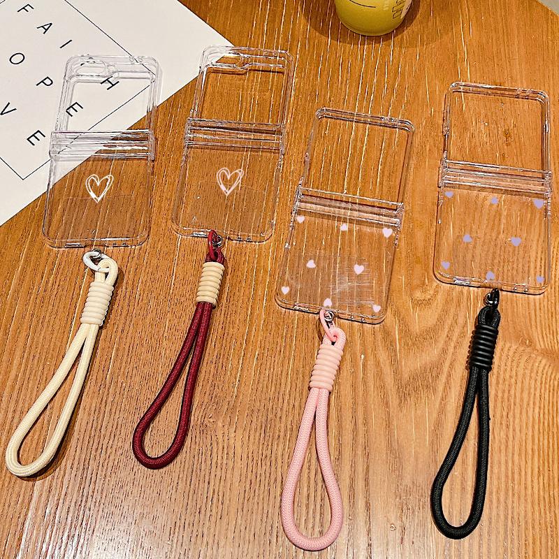 Liebesherz Muster Lanyard Handyhülle Für Samsung Galaxy Z Flip 7 FE 6 5 4 3 5G Faltbare PC Klare Hülle Für Samsung Z Flip7 Flip6