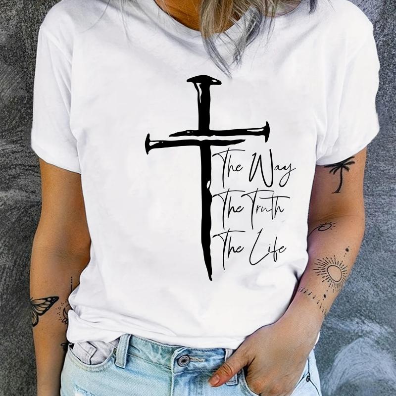 Love Like Jesus Crewneck Print TShirt Short Sleeve Crew Neck Casual Top for Summer Spring Womens Clothing Regular Short Sleeve