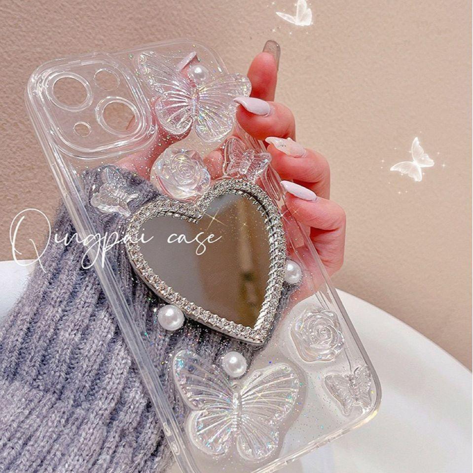 Butterfly love mirror is suitable for Apple 15 mobile phone case transparent iPhone12 new Epoxy 13 anti-drop transparent case