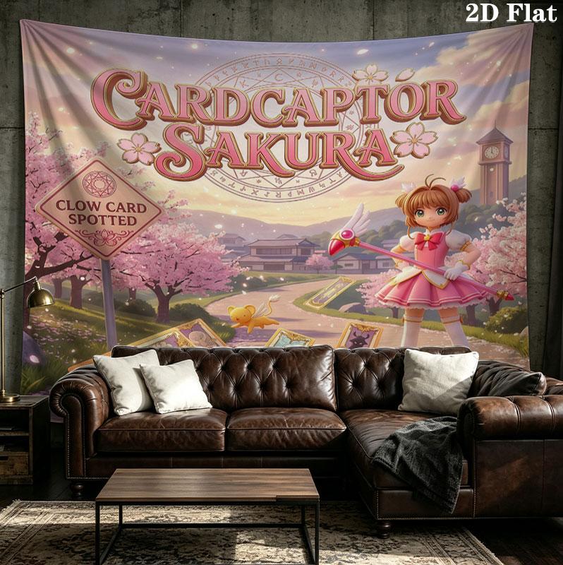 Cardcaptor Sakura Wall Tapestry Aesthetic Wall Hanging Printed Fabric Blanket Decorative Tapestries For Bedroom Living Room Home Decor