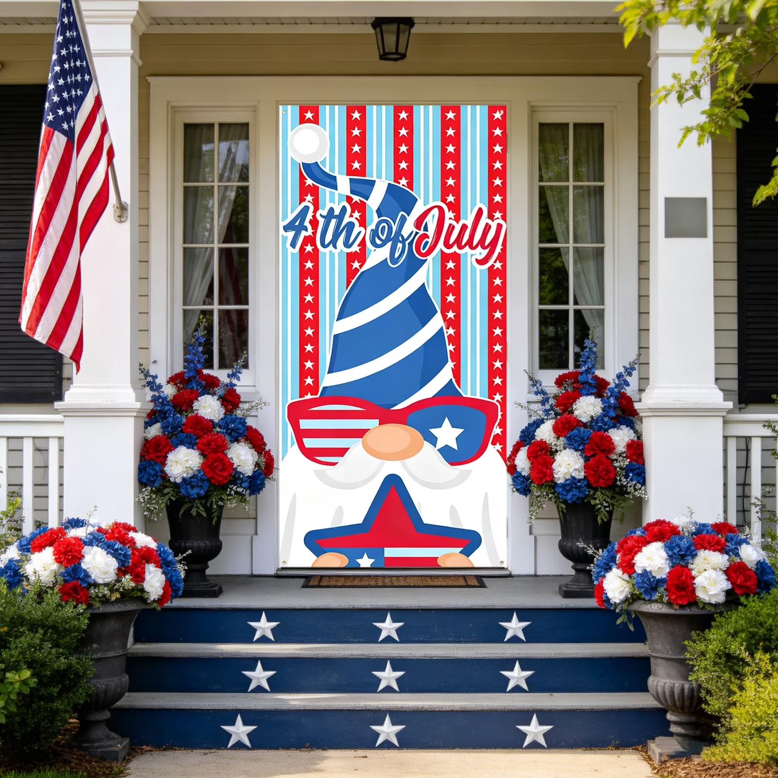 

Fourth of July Tablecloth Disposable Plastic Table Cover with Happy 4th of July Print for Independence Day Party Decor One Size