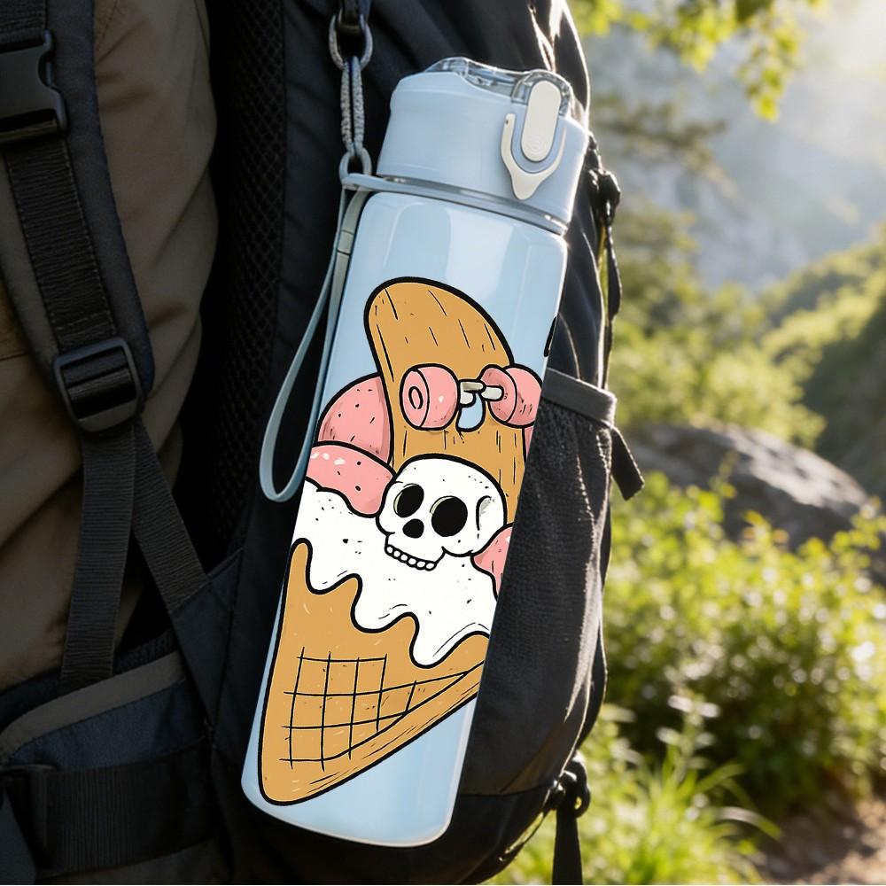 1PC Coconut Ice Cream Print 750ml Color Plastic Sports Water Bottle Leakproof Flip Straw Lid Suitable for Sports Office Home Use