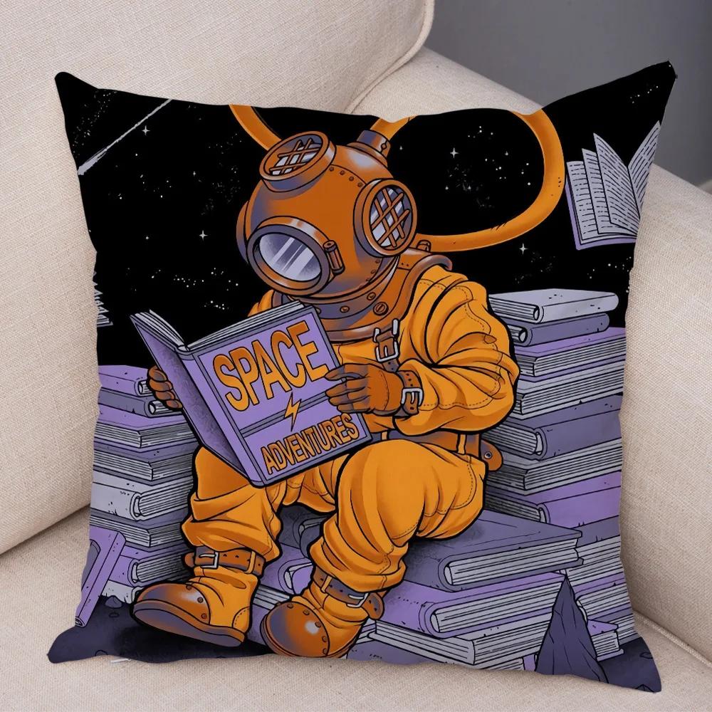 Cartoon Astronauten Kissenbezug Weicher Plüsch Dekor Kosmischer Himmel Kissenbezug für Sofa Zuhause Auto Doppelseitiger Druck Kissenhülle Kinderzimmer