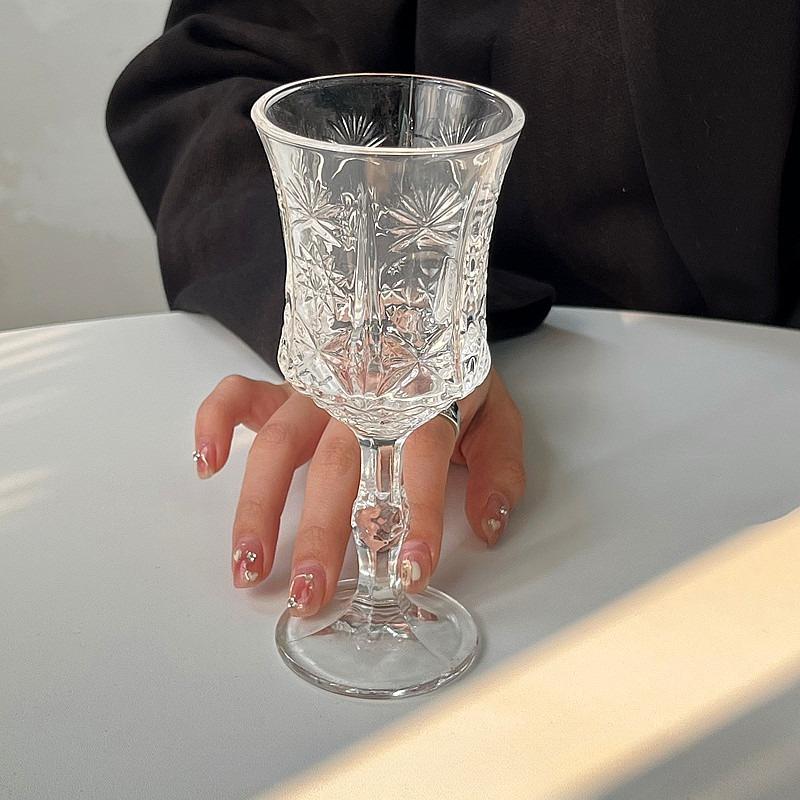 

Ins Cute Glass Cup Transparent Trumpet Shape Highball Large Opening Simple Red Wine Glass Embossed Champagne Cold Drink Cup 50ml