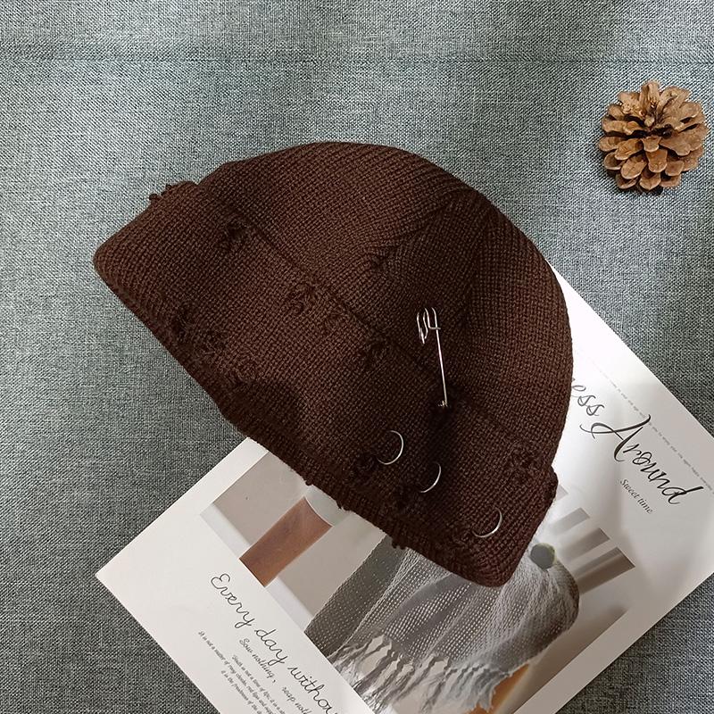 

Шапки, осенне-зимние круглые значки, пряжа для хип-хоп пары, перфорированные шапки, унисекс вязаные шапки, уличная одежда One Size кофейный