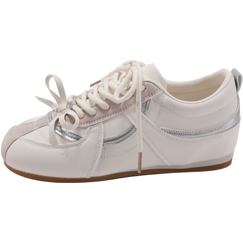 

Серебристые кроссовки на плоской подошве с внутренней высотой, немецкие тренировочные туфли, женская обувь, новинка 2025, осенне-летние повседневные спортивные кеды, обувь Форреста Гампа 40 белый