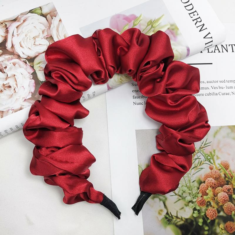 Lystrfac Solid Color Slik Padded Pleated Hairband for Women Fashion Scrunchy Headband Retro Hair Loop Female Hair Accessories