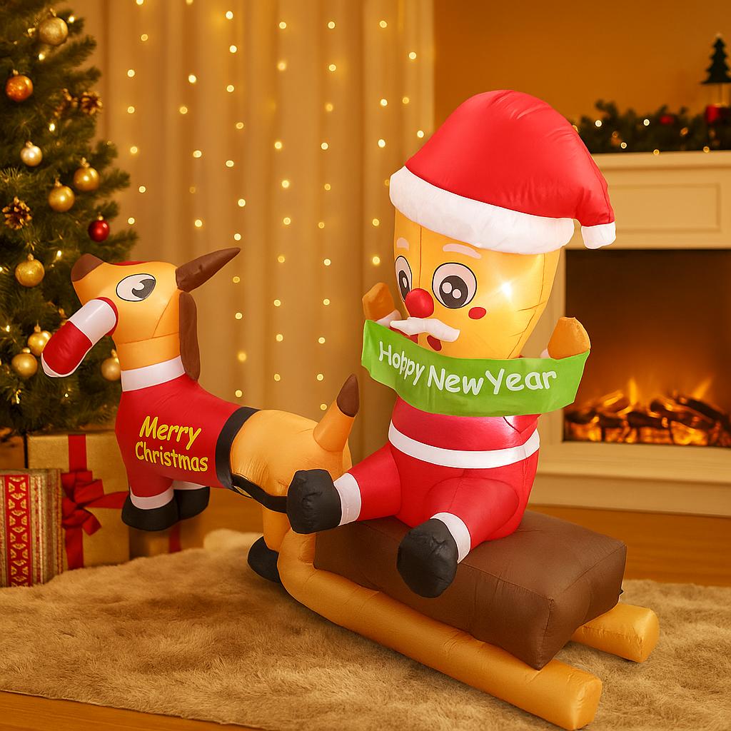 6.8FT Inflatable Festive Outdoor Ornament Santa Sleigh Reindeer LED Light Christmas Decoration Toy Holiday Gift Xmas Yard Decor