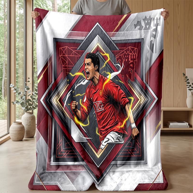 Manta de Franela Estampada de Cristiano Ronaldo Agradable al Tacto Cálida Manta Decorativa para Sofá Cama Interior Uso Diario