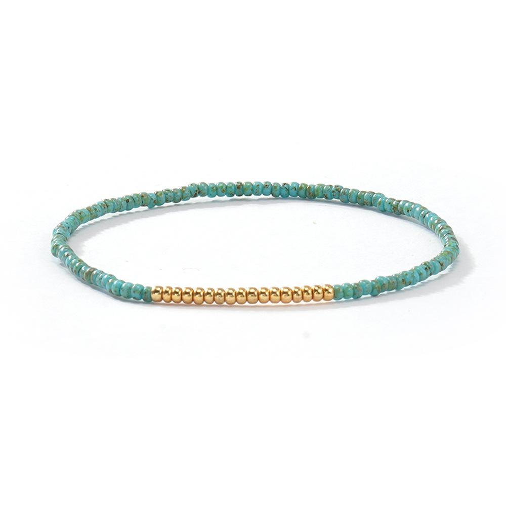 Bohemian Stacked Tila Bracelet Men's and Women's Retro Blue-Green Beaded Gold Chain Bracelet