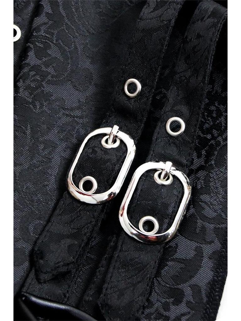 European & American Court Style Black Lace-Up Sleeveless Corset with 12 Steel Bones & Double-Breasted Chain Buttons.