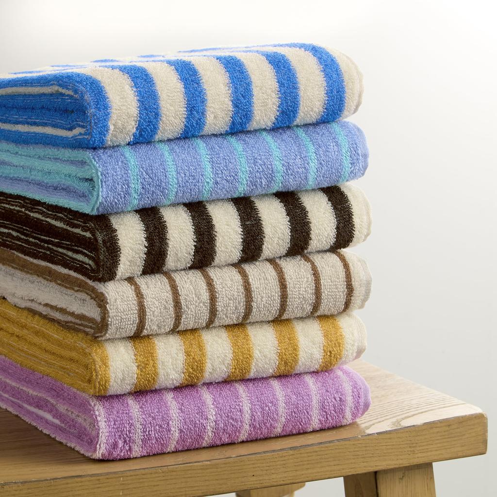 Kosugizen Daily Mini Bath Towel BASIC Middle Stripe Mustard Set 50 X 100 Cm Just the Right Volume Convenient Size 2-Piece AMZG-4802A-MS