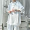 Men's Plus Size Summer Waffle Jacquard Loose Half Sleeve T-Shirt, Round Neck Pullover
