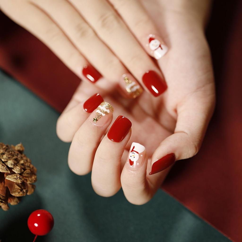 Parches Removibles para Uñas de Arte Navideño - Uñas Postizas Planas Acabadas