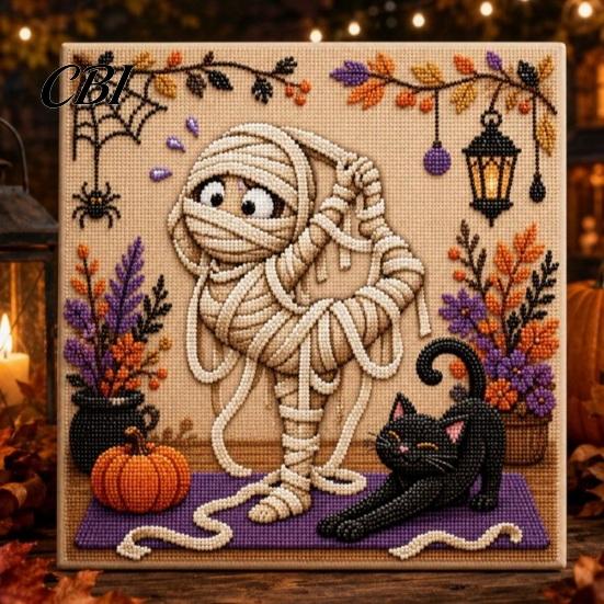 3d Faux Pearl Mosaic Art for Adults Halloween Kit, Cute Ghost Skeleton Painting Room Decor DIY 3D Craft Kit Adults, Fall Home Handmade Gift Lovers