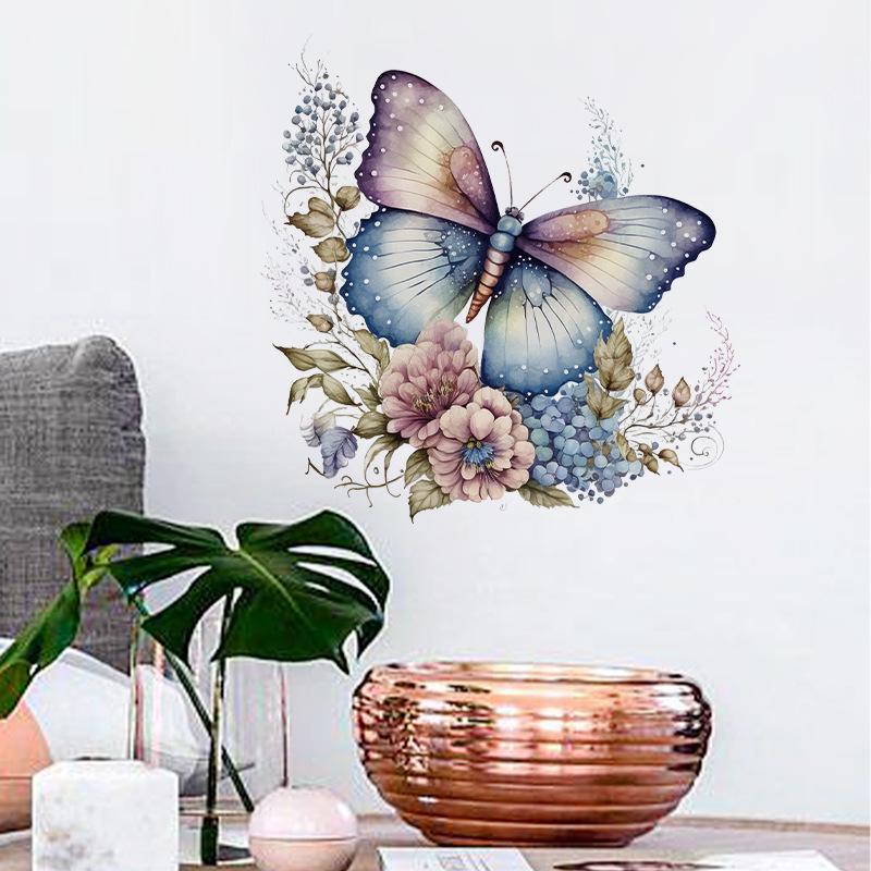 Self-Adhesive Flower Butterfly Wall Stickers for Girls' Bedroom or Children's Bathroom Decoration