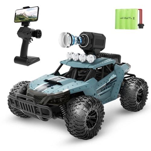 DEERC 1/16 Scale Off-Road RC Car with Camera for Kids, 30-Minute Operation Time, 20km/h Speed, 2.4GHz WiFi, FPV Real-Time Control, Anti-Vibration, Off
