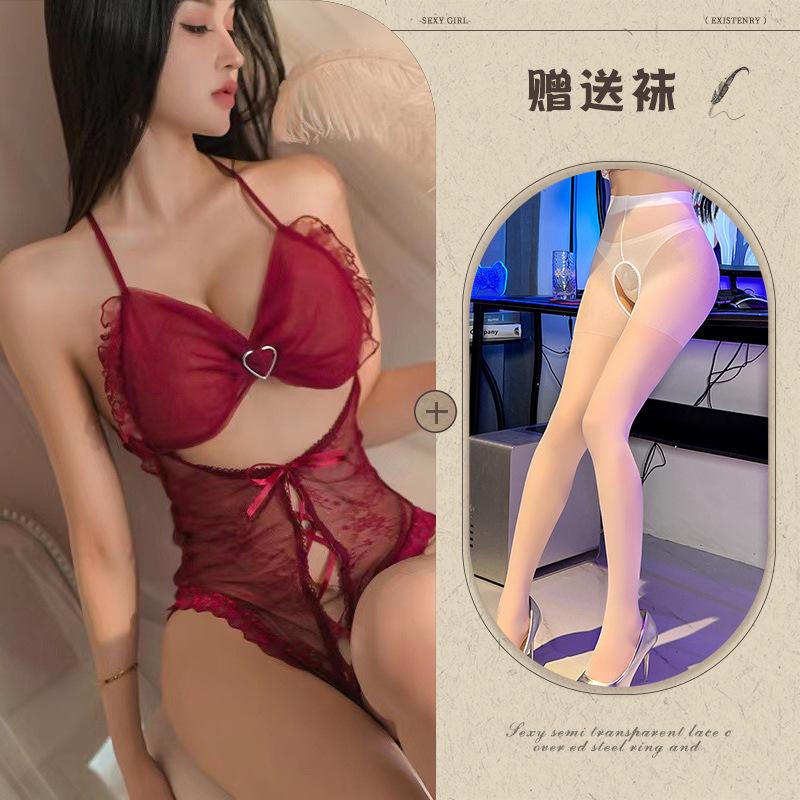 Sexy Lingerie Sexy Suspender Lace Temptation Hollow Open Onesie Hot