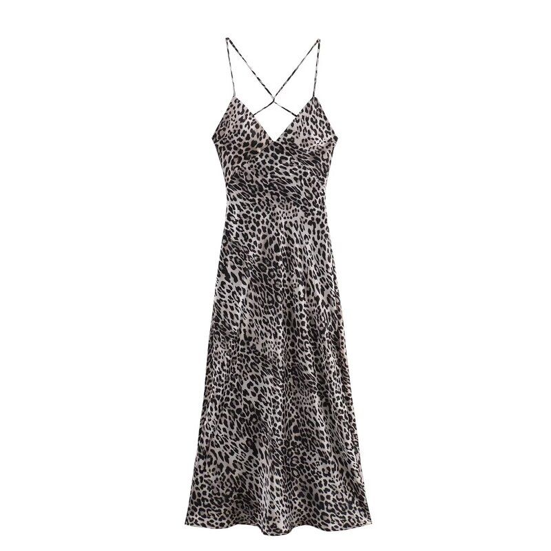 Fashion Style 2024 Autumn New Women's Clothing Stylish Silk Satin Texture Leopard Print Sling Dress 8775500