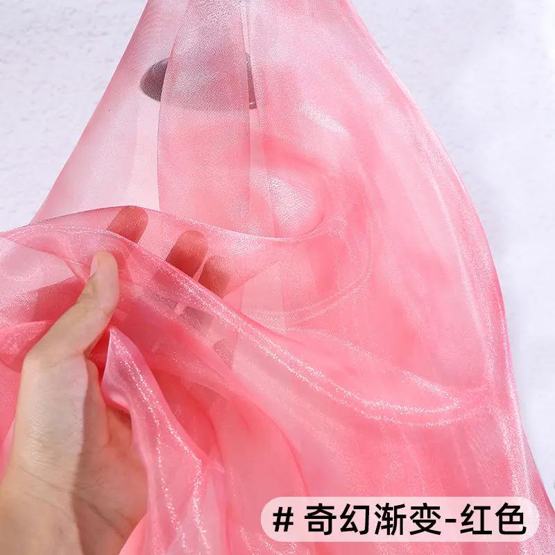 Glänzender Transparenter Regenbogen Organza Stoff Verlauf Pro Meter für Kleidung Kleid Hochzeitsdekoration Nähen DIY Designer Stoff