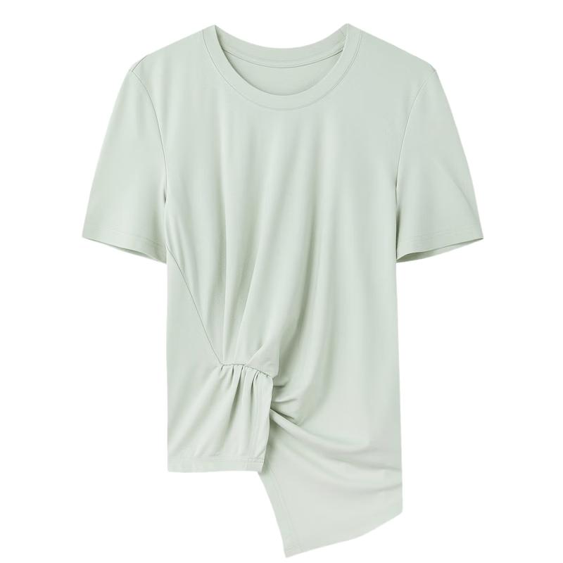 Women s Elegant Slit Pleated Short Sleeve T-Shirt S