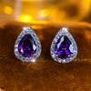 Boho Female Crystal Green Blue Stone Small Silver Color Stud Earrings Vintage Party Wedding  For Women