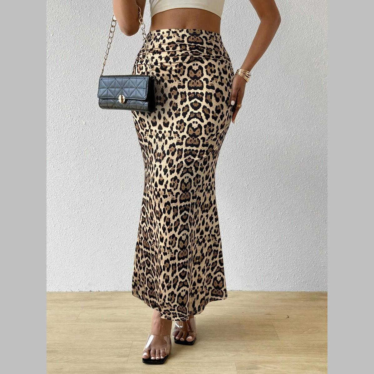 

Нарядная повседневная плиссированная длинная юбка с графическим принтом зебры для женщин, осенняя мода, эластичная юбка-миди с высокой талией и геометрическим узором, уличная одежда XL леопардовый