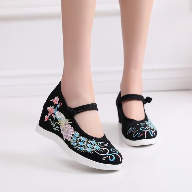 Fashion Chinese - Style Embroidered Wedge Mary Janes | Hanfu & Qipao - Friendly Daily Commute Ancient - Style Shoes