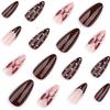 Almond Press On Nail Fake Nail Glossy Acrylic Artificial Nail Stick On Nail for Womens 24Pcs 12Sizes Glues On Nail