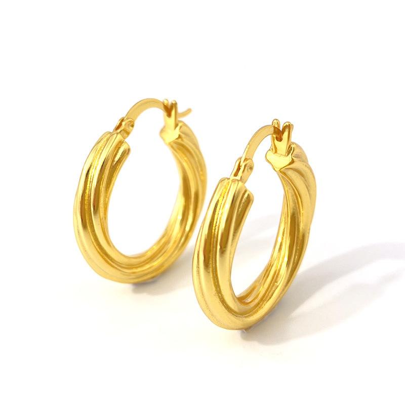 Metal Wind Ins Personality Rough, Simple And Generous Multi-Ring Large Circle Twist Rope Women'S Earrings