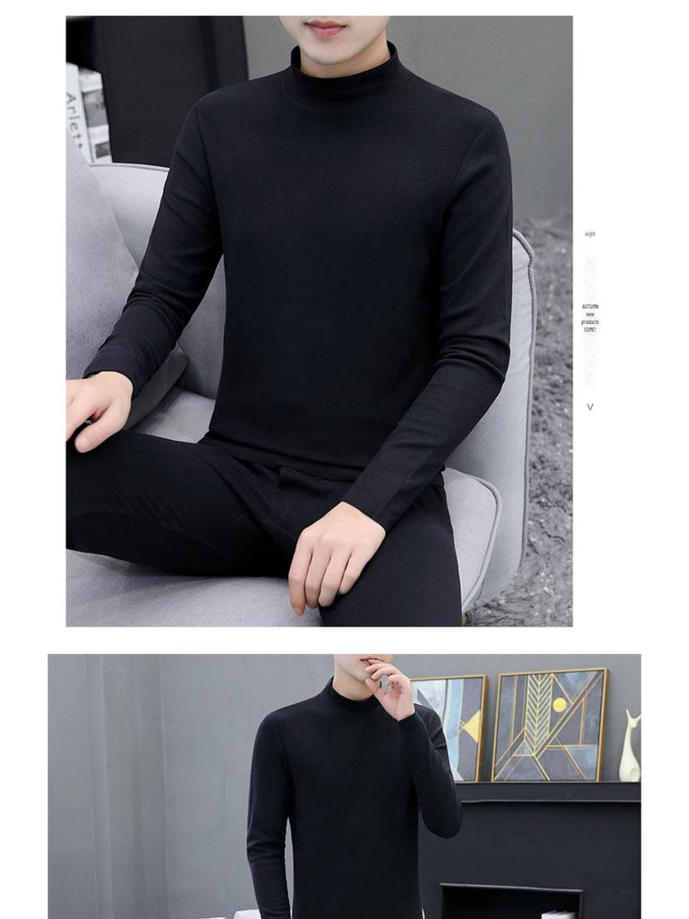 Men's Reversible Thermal Underwear Set with Half-High Collar and Seamless Velvet Fabric for Fall/Winter