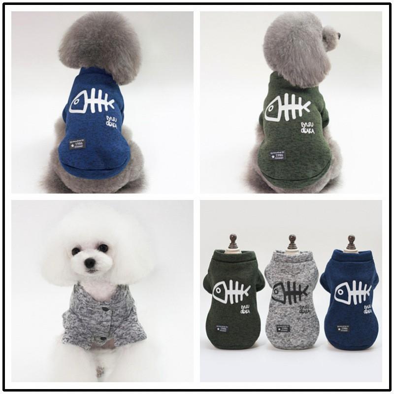 Pet Winter Coat Small Dogs Cats Cotton Hoodie Sweater Warm Outfit In Blue Gray Olive Green S-XXL