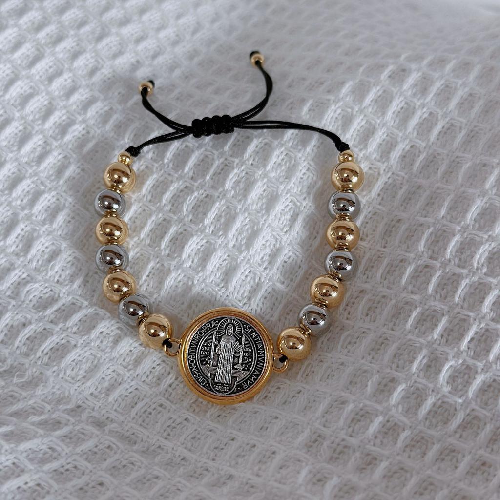 Sankt Benedikt Kobberperle 18K Armbånd Uttrekkbar Justerbar Håndsnor Perlet Flettet Armbånd