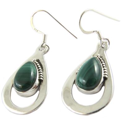 [P7096] - Silver 'Heaven' Silver Malachite Earrings - 23x16 Mm