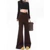 Women's Autumn Brown Faux Two-Piece High-Waisted Micro-Flare Jeans with Mallard-Inspired Wide-Leg Design
