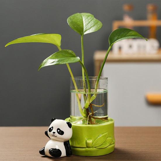 Desktop Glass Planter Vase Holder Small Cute Ceramic Panda Hydroponic Vase Decorative Flowers Plants Pot for Desk Table