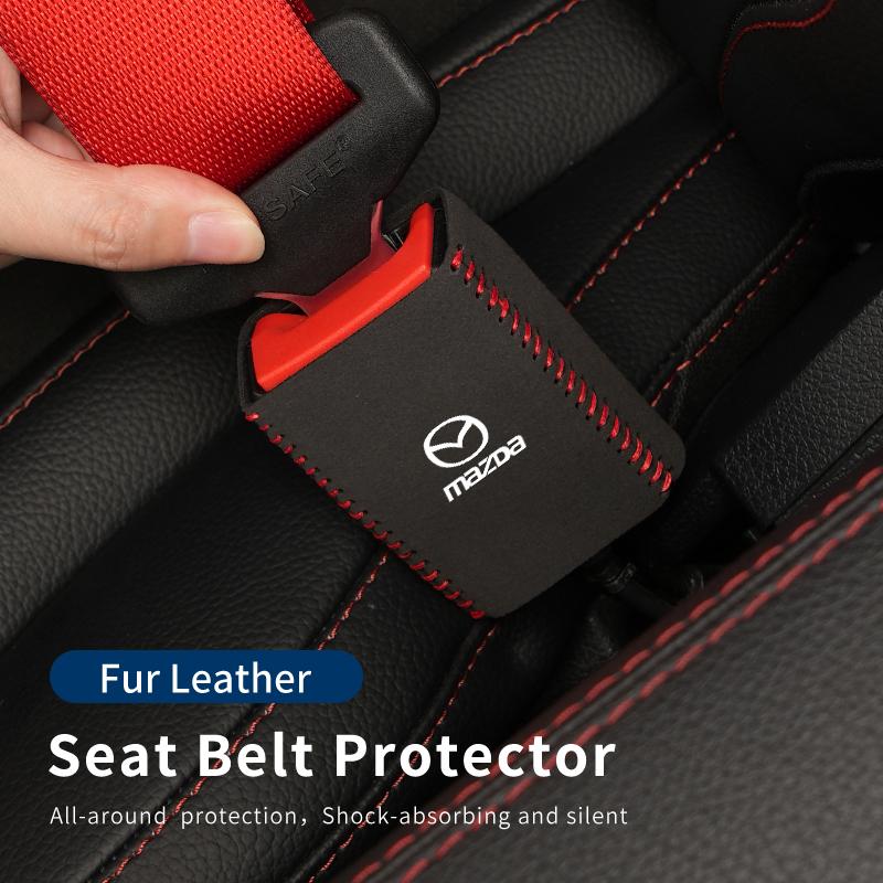 Car Buckle Protective Cover Fur Leather Safety Belt Protector Auto Accessories For Mazda 3 6 2 Axela CX5 CX3 CX30 CX9 Atenza IUE2