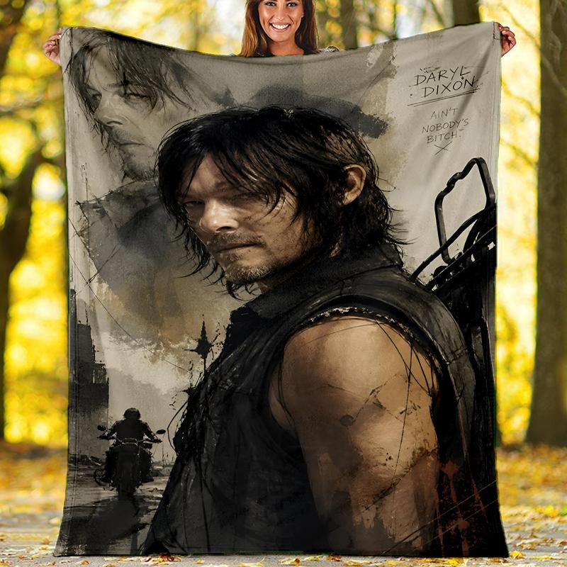 Daryl Rick Theme Printed Blanket Perfect For Couch Bed Travel Outdoor Use Machine Washable Cozy Durable